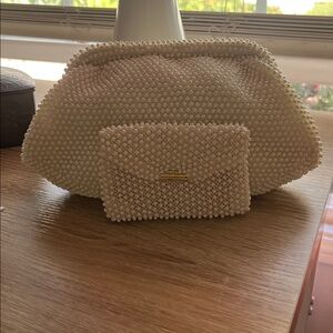 RARE Vintage 50’s Corde Bead Pearl White Beaded Clutch with coin purse EC